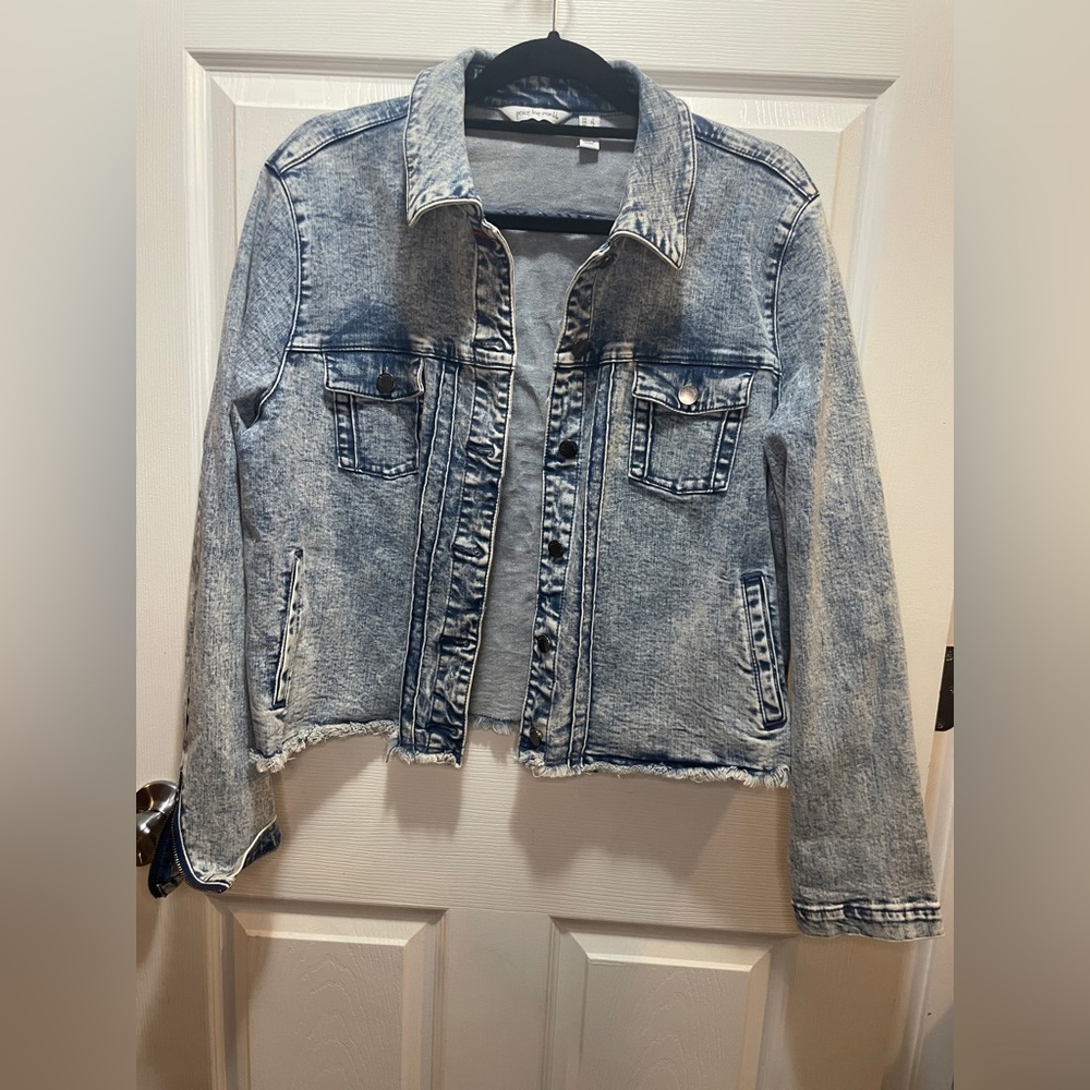 Peace Love World Distressed Blue Jean Jacket